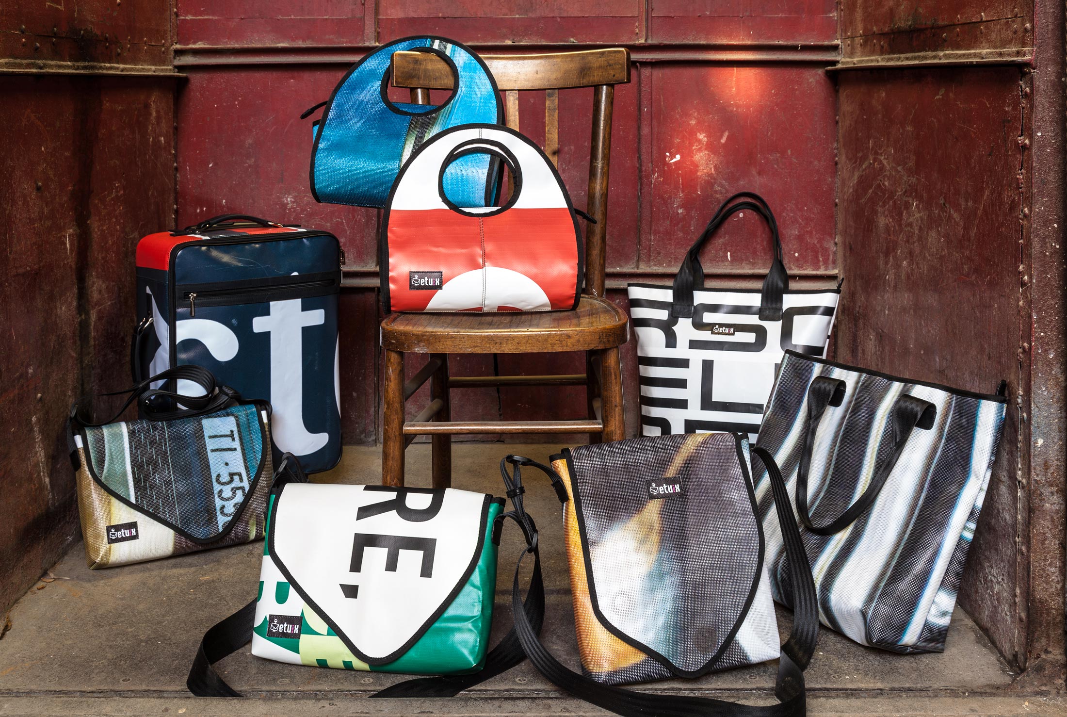 shoot fotografico etuix borse alta moda da riciclo teli PVC